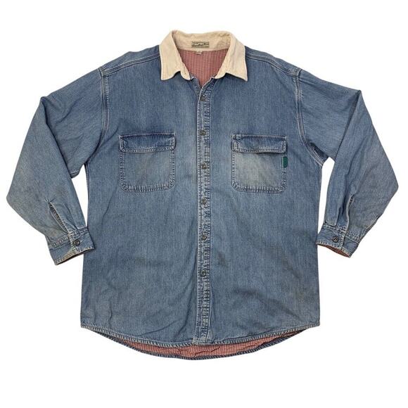 Vintage Guess Jean Shirt Mens M Medium Blue Denim Cotton Houndstooth Lined - Picture 1 of 14